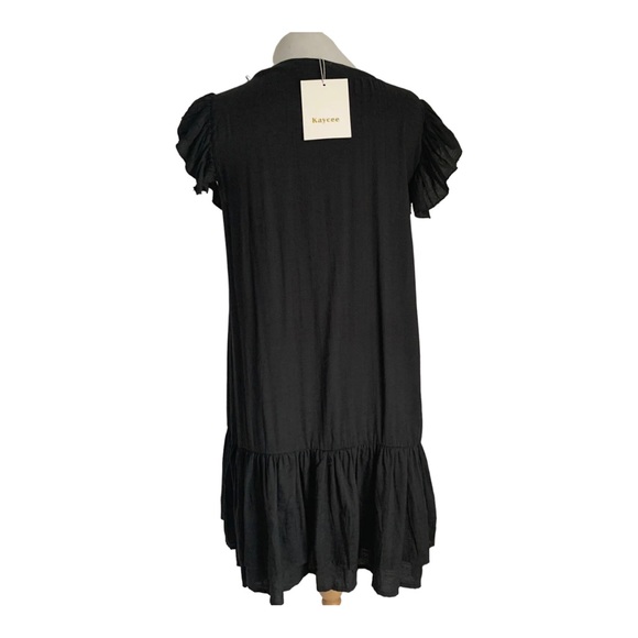 Kaycee Black Tunic Dress V-Neck Button Front Tiered Knee-Length Size Large UK 12 - Picture 4 of 13